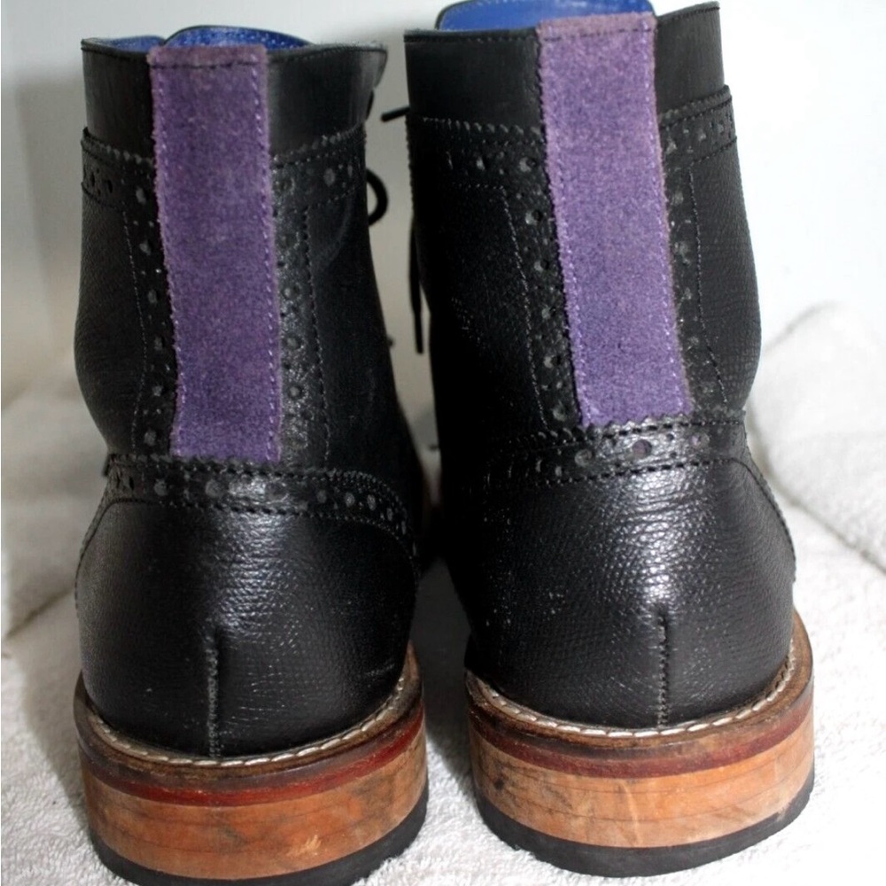 Mens Ted Baker Sealls 2 Black Leather Wingtip Brogue Boots Size 10 Narrow - Picture 4 of 9